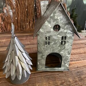 Pottery Barn Galvanized Metal Farm House and Pine Tree! NWT